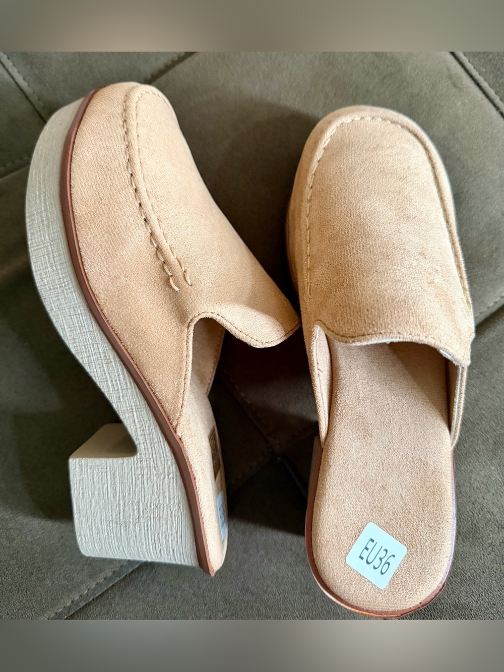 Suede Platform Mules With Block Heel NEW